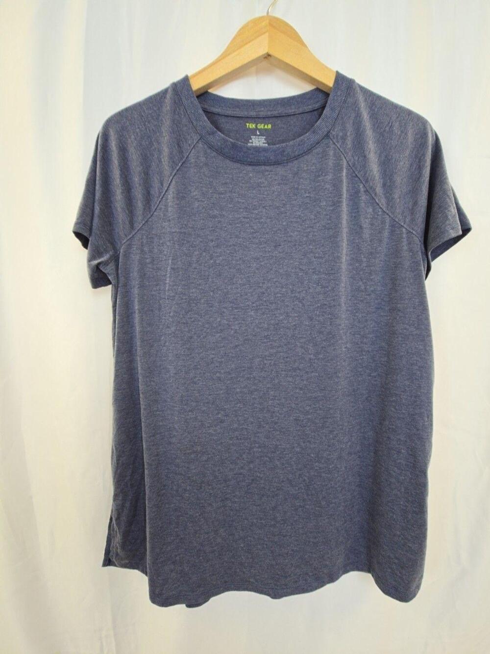 Tek Gear Shirt Womens Large Blue Crew Neck Short Sleeve Raglan Athletic Top